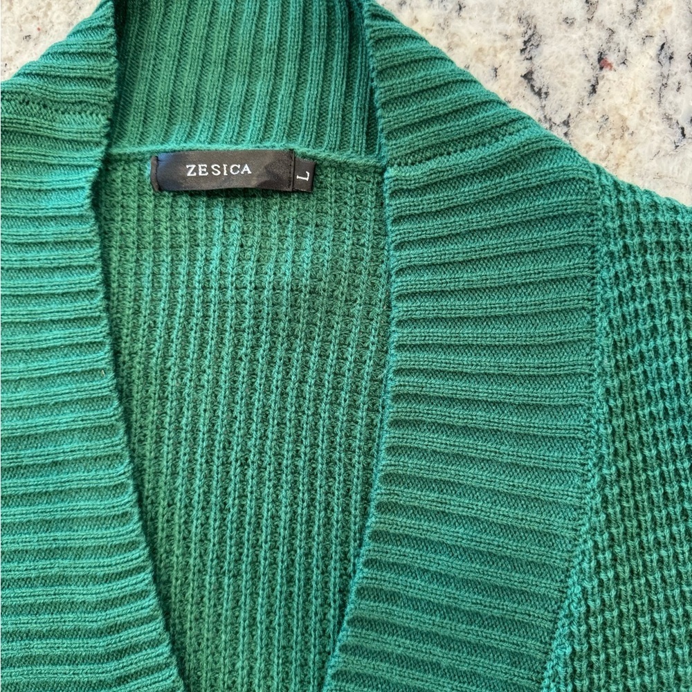ZESICA Emerald Green Waffle Knit Open Front Cardigan Size Large - Picture 4 of 13